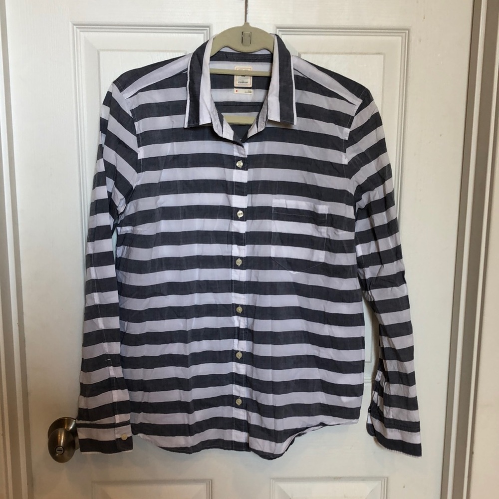 GAP Black and White Striped Button-Down Shirt